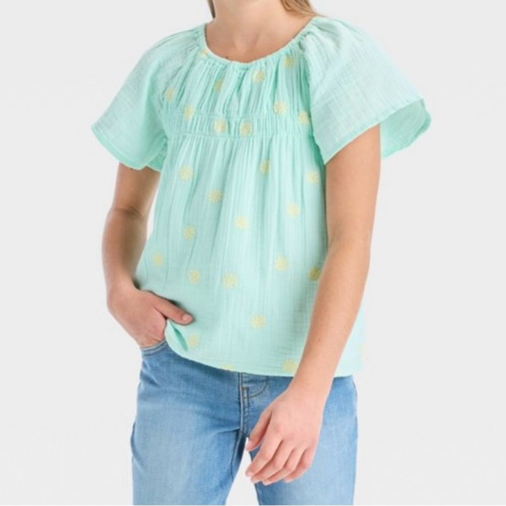Mint Green Kids Top with Yellow Accents